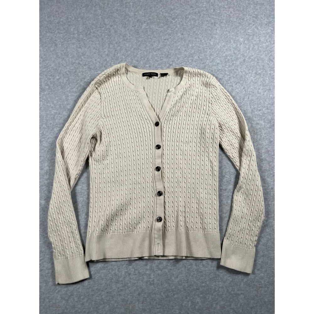 Jeanne Pierre Cable Knit Button Cardigan Womens L Beige Light Academia Preppy